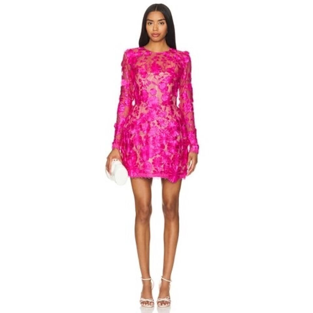 Bronx And Banco Bouquet Maraya Long Sleeve Mini Dress In Fuchsia Au8/Us4